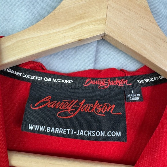 Barrett-Jackson Lightweight Sport Hoodie Men Sz L Red Black Long Sleeve Full Zip - Picture 4 of 4